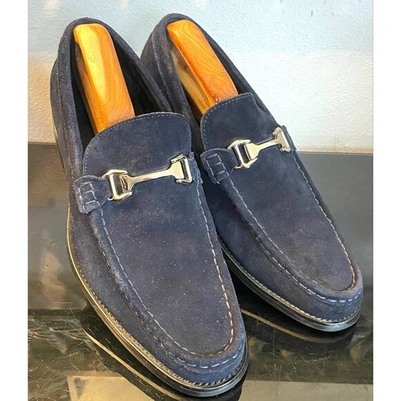 Stacy Adams Mens Casual Walking Shoes Blue Suede Horse Bit Loafers Dressy 10.5 M - Picture 1 of 10